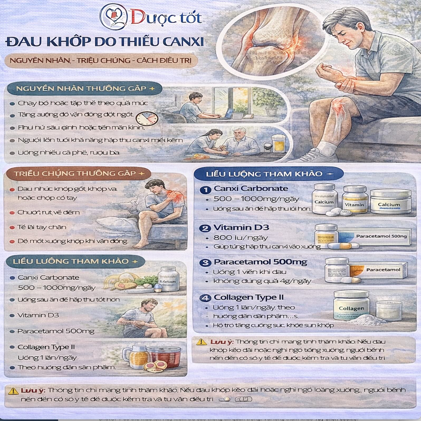 Liều lượng bệnh đau khớp do thiếu canxi