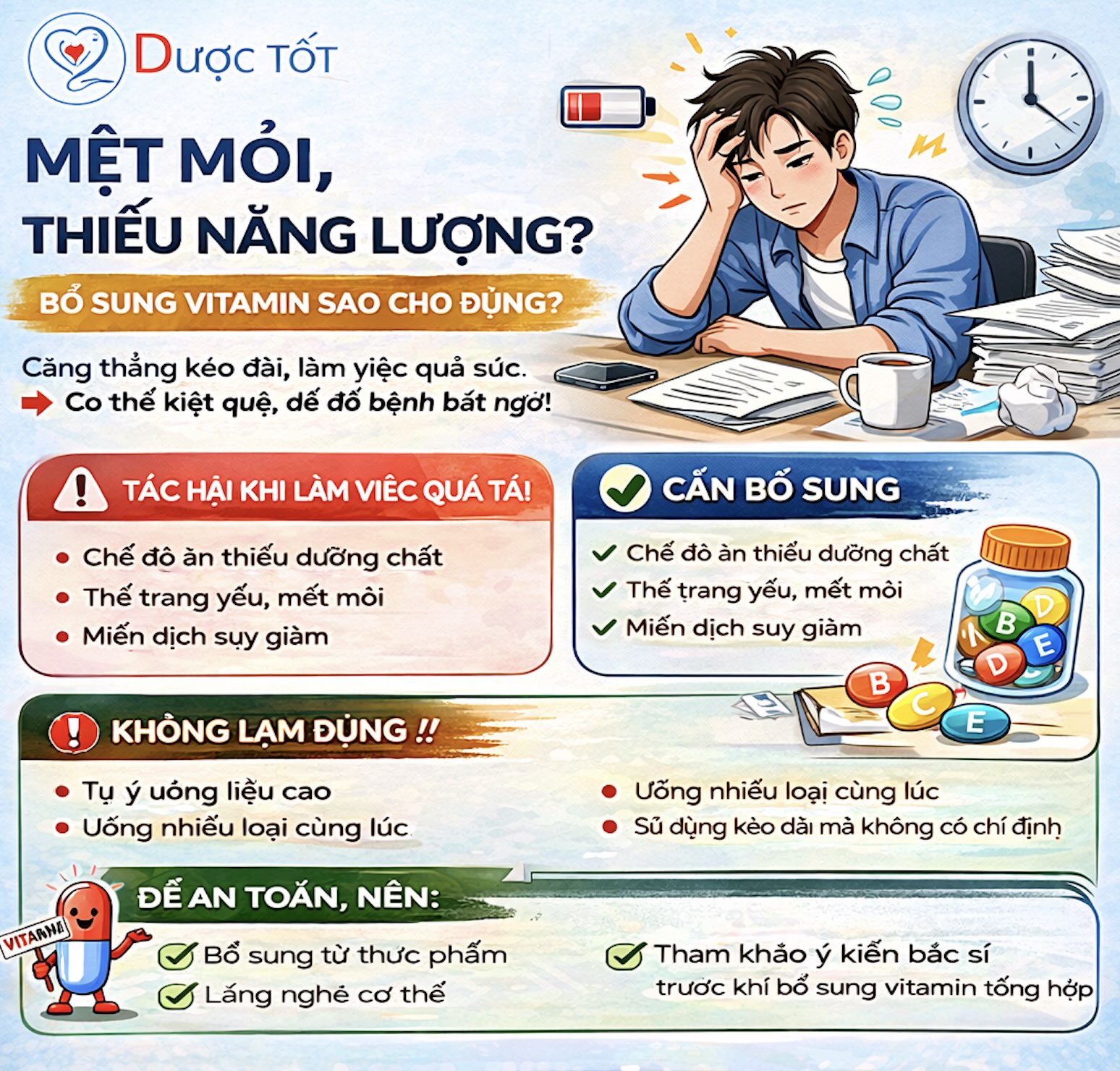 MỆT MỎI, THIẾU NĂNG LƯỢNG? BỔ SUNG VITAMIN SAO CHO ĐÚNG