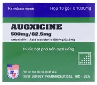 Thuốc Augxicine 500mg/62.5mg Jersey điều trị viêm amidan, viêm xoang (10 gói x 1000mg)