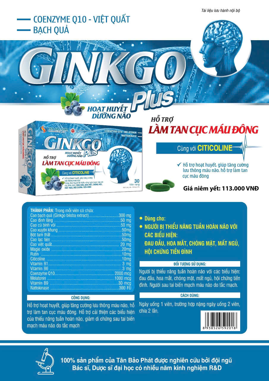 Ginkgo Plus Hộp 30 viên - An Thần Chống Đau Đầu Mất Ngủ