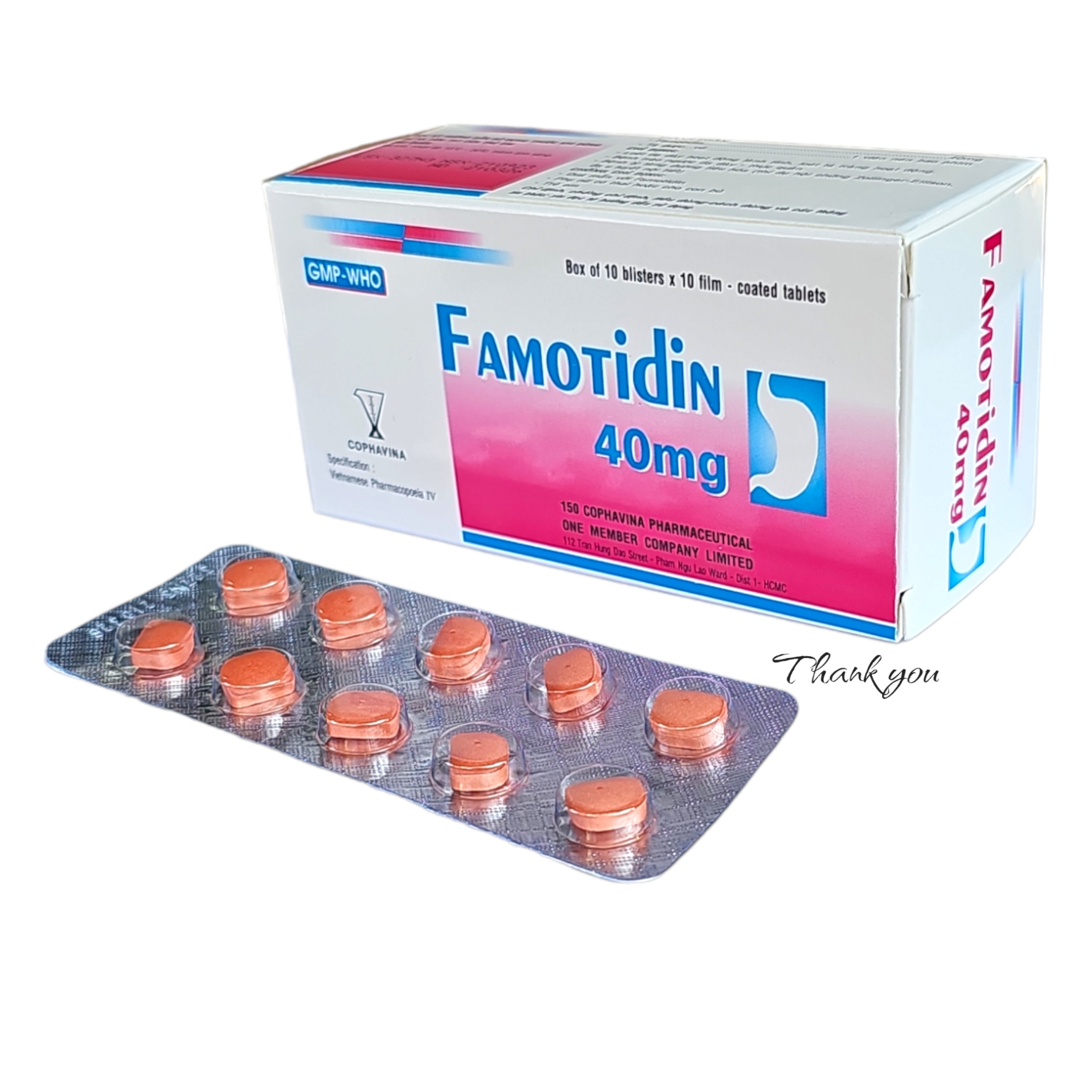 Thuốc Famotidin 40mg  Cophavina điều trị loét dạ dày tá tràng (10 vỉ x 10 viên)