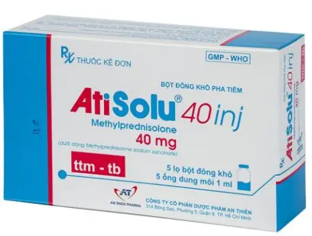 Atisolu 40 inj (Methylprednisolon) – Thuốc giảm đau kháng viêm hiệu quả (Hộp 5 ống dung môi + 5 lọ bột khô)