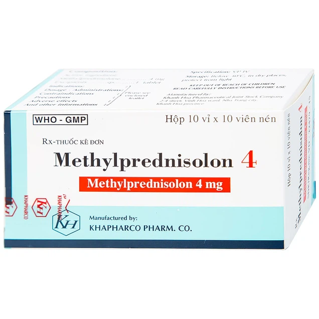 Methylprednisolone 4mg điều trị viêm khớp dạng thấp, lupus ban đỏ hệ thống - Hộp 10 vỉ x 10 viên nén - KhaPharco Pharm