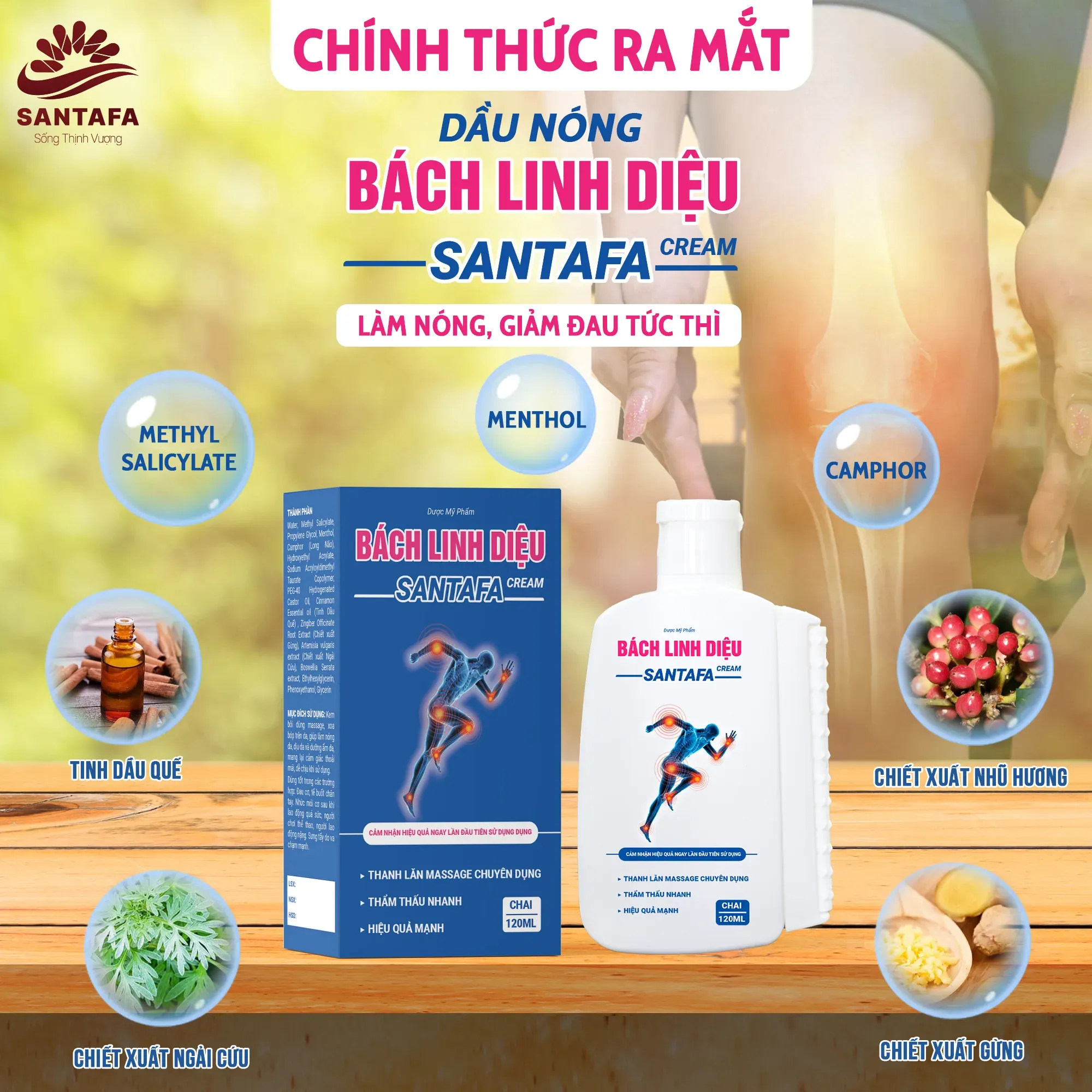 Dầu Nóng Bách Linh Diệu Santafa Cream - Massage Giảm Đau Cơ, Nhức Mỏi, Tê Buốt Chân