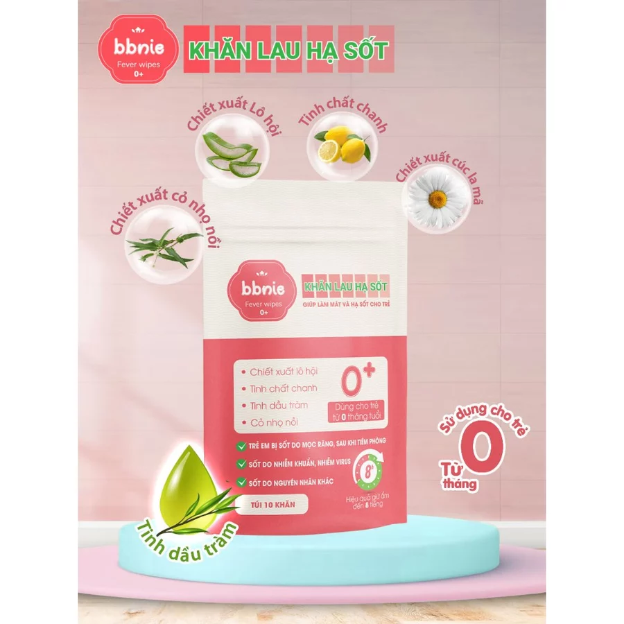 BBNIE Khăn Lau Hạ Sốt 0+ - Hạ Nhiệt Tức Thì, Ngăn Co Giật, An Toàn Cho Trẻ Sơ Sinh Từ 0 Tháng
