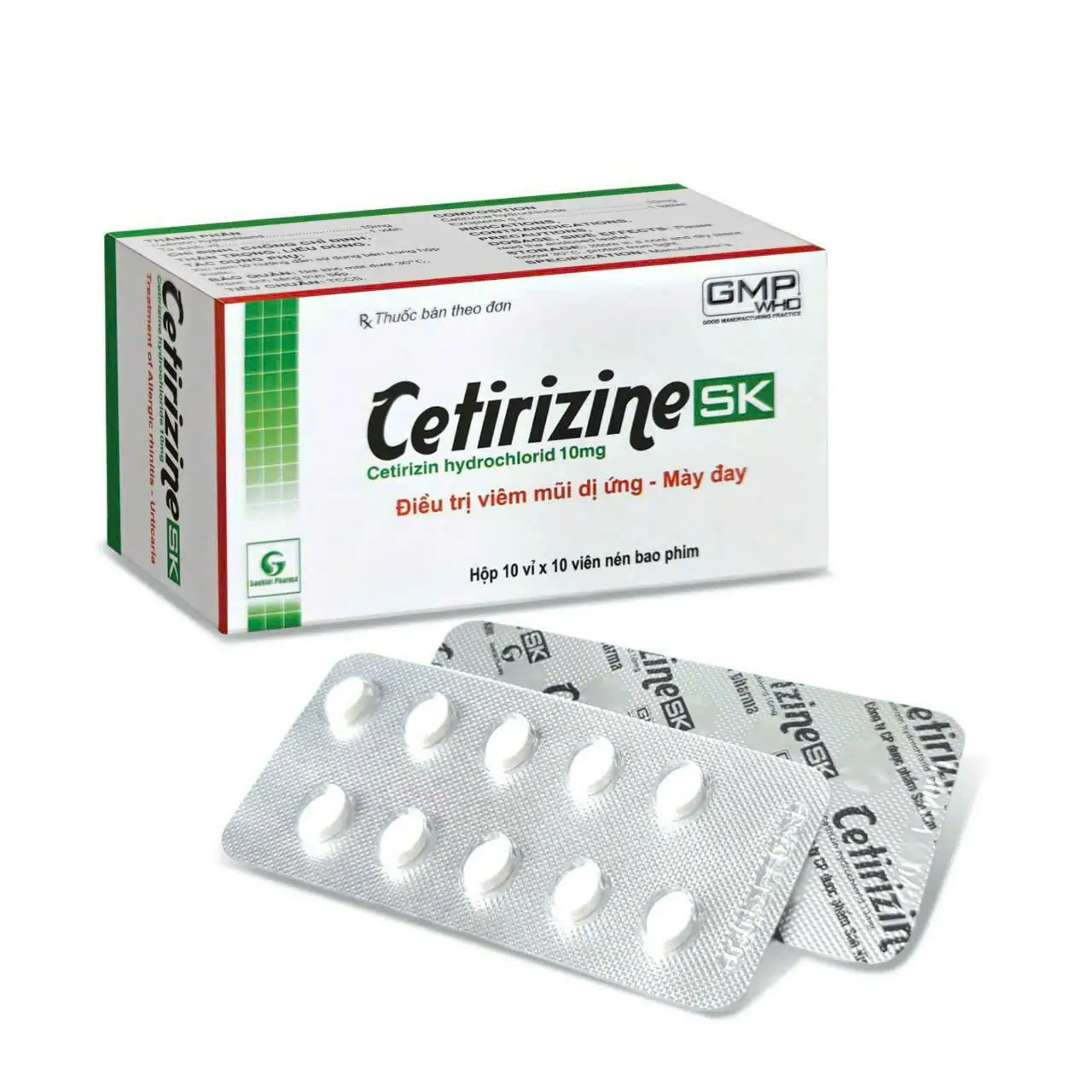 Cetirizine SK 10mg - điều trị dị ứng (Hộp 10 vỉ x 10 viên)