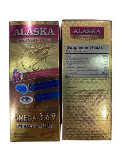 Dầu cá Alaska Hộp 100 viên bổ sung Omega 3 6 9, DHA EPA, có thêm dầu hoa anh thảo và coenzym q10, bổ mắt và tim mạch 5