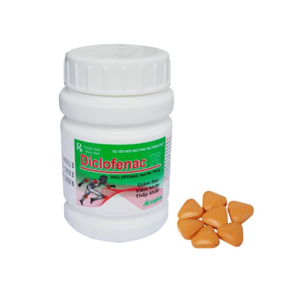 Thuốc Diclofenac 75 Vacopharm điều trị dài ngày viêm khớp mạn, thoái hóa khớp (Chai 100 viên)