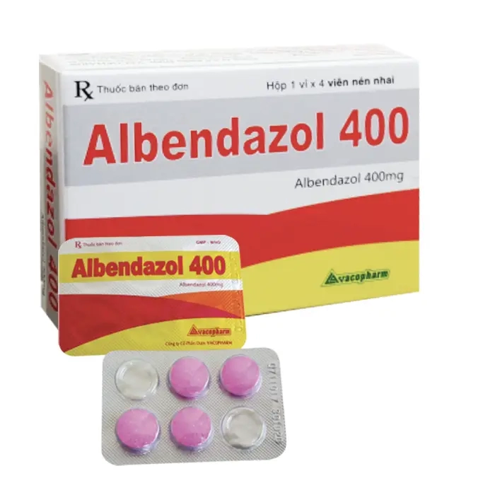 Thuốc Albendazol 400mg Vacopharm điều trị nhiễm một hoặc nhiều loại ký sinh trùng đường ruột (5 vỉ x 4 viên)