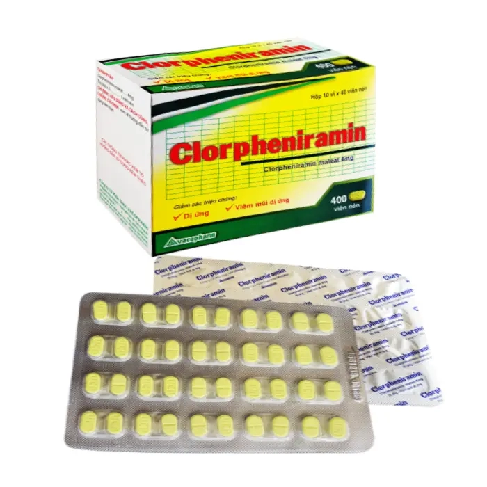 Clorpheniramin Caplet 4mg Vacopharm (Hộp 10 vỉ x 40 viên) – Thuốc dị ứng