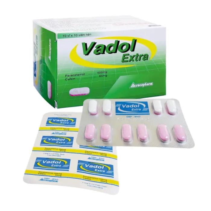 Vadol Extra Vacopharm (Hộp 10 vỉ x 10 viên) – Thuốc giảm đau hạ sốt