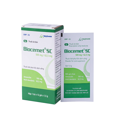 Thuốc Biocemet SC 500mg/62.5mg điều trị nhiễm khuẩn (Hộp 12 gói)