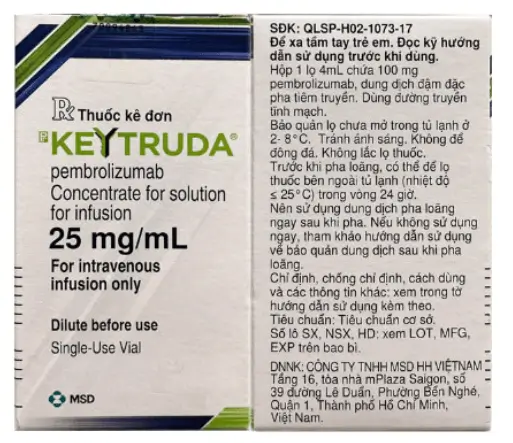 Điều trị các dòng tế bào ung thư Keytruda 25mg/4mL Pembrolizumab