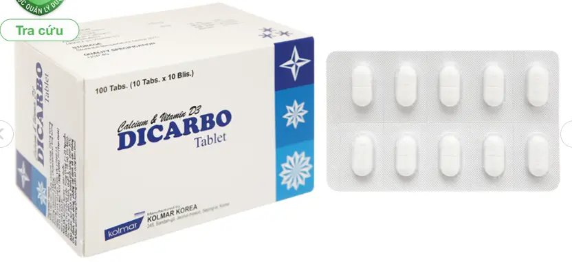 Dicarbo bổ sung canxi và vitamin D, ngừa loãng xương (10 vỉ x 10 viên)