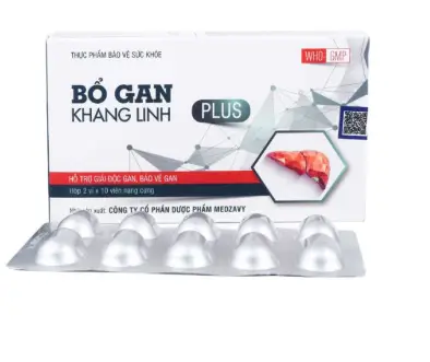 Bổ gan Khang Linh Plus hỗ trợ giải độc gan, bảo vệ gan. Hỗ trợ làm giảm các triệu chứng vàng da do chức năng gan kém