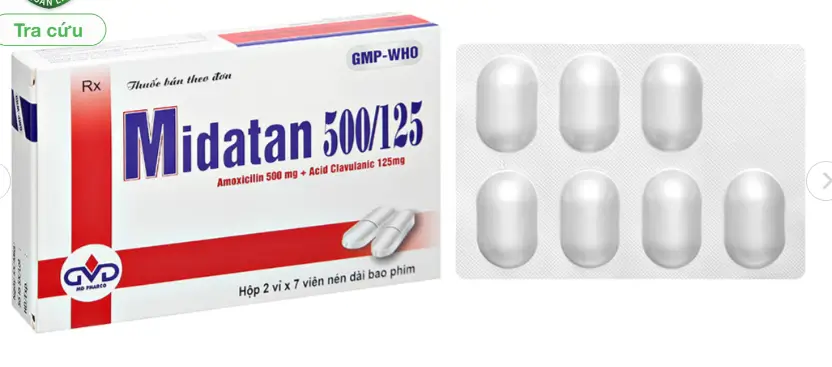 Midatan 500/125 trị nhiễm khuẩn (2 vỉ x 7 viên)