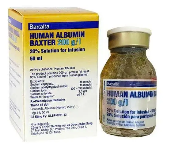 Thuốc Human Albumin Baxter 250g/l 50ml bù thể tích máu bị mất giảm protein huyết