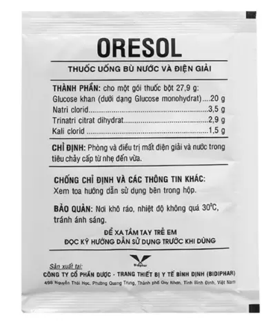Thuốc bột Oresol Bidiphar bù nước và điện giải gói 27.9g
