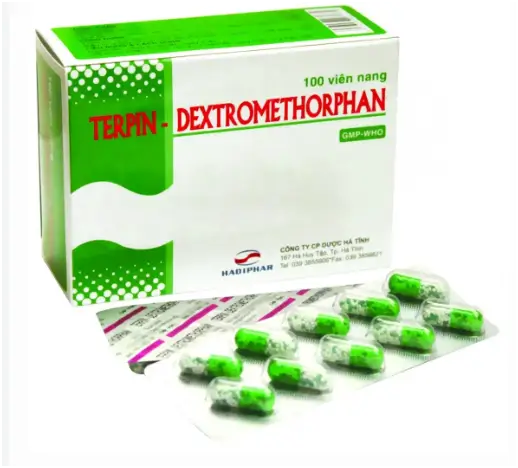 Thuốc ho, long đờm TERPIN - DEXTROMETHORPHAN (HADIPHAR) hộp 10 vỉ x 10 viên