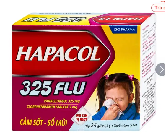 Cốm Hapacol 325 Flu DHG điều trị đau đầu, đau nửa đầu, đau răng (24 gói)
