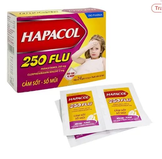 Cốm Hapacol 250 Flu DHG điều trị cảm sốt, sổ mũi (24 gói)