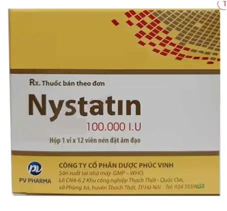 Viên đặt âm đạo Nystatin 100.000 I.U PV Pharma điều trị nhiễm nấm âm hộ, âm đạo (12 viên)