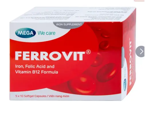 Thuốc Ferrovit MEGA We care điều trị thiếu máu do thiếu sắt (5 vỉ x 10 viên)