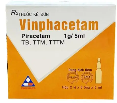 Vinphacetam 1g/5ml (Hộp 2 vỉ x 5 ống) điều trị thiếu máu não, rung giật ở cơ có nguồn gốc vỏ não