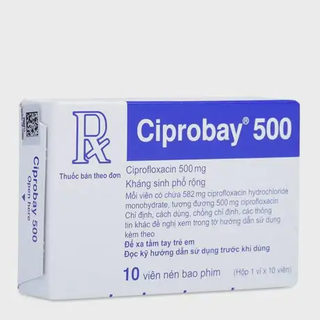 Viên nén Ciprobay 500mg điều trị và dự phòng nhiễm khuẩn (1 vỉ x 10 viên)