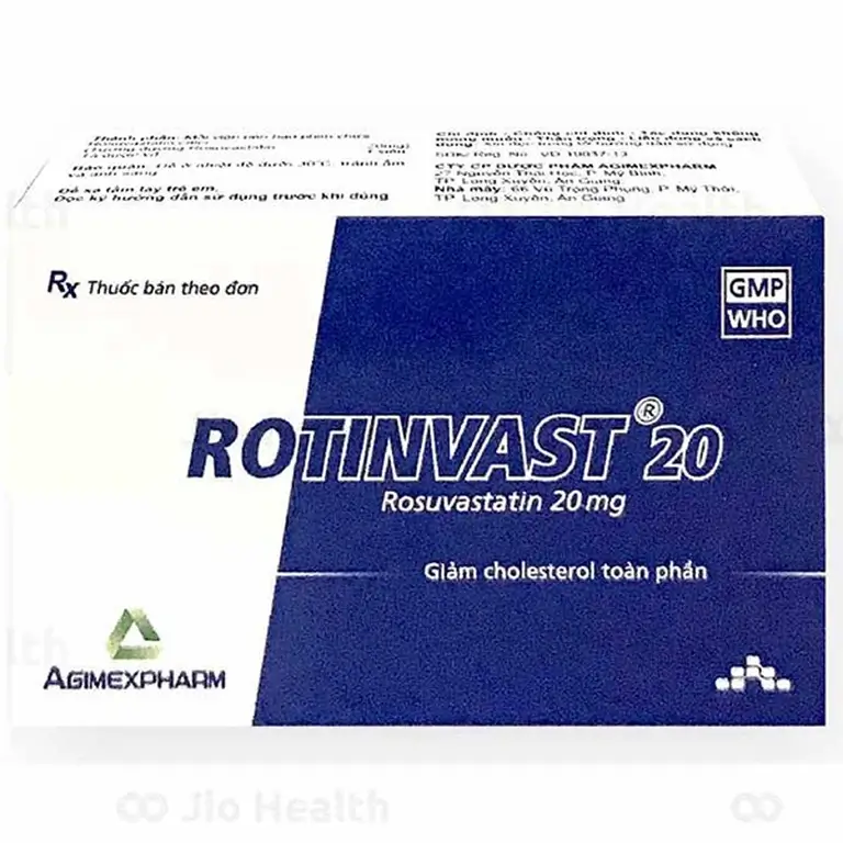 Thuốc Rotinvast 20 Agimexpharm giảm cholesterol toàn phần (3 vỉ x 10 viên)