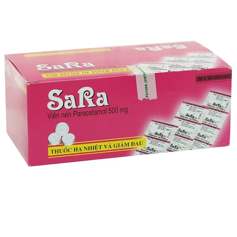Thuốc Sara 500mg Thai Nakorn Patana điều trị đau đầu, đau bụng kinh (20 vỉ x 10 viên)