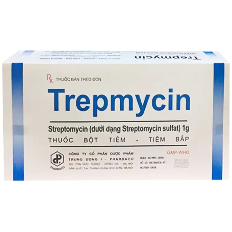 Bột pha tiêm Trepmycin 1g Pharbaco điều trị bệnh lao, bệnh hủi, dịch hạch (50 lọ)
