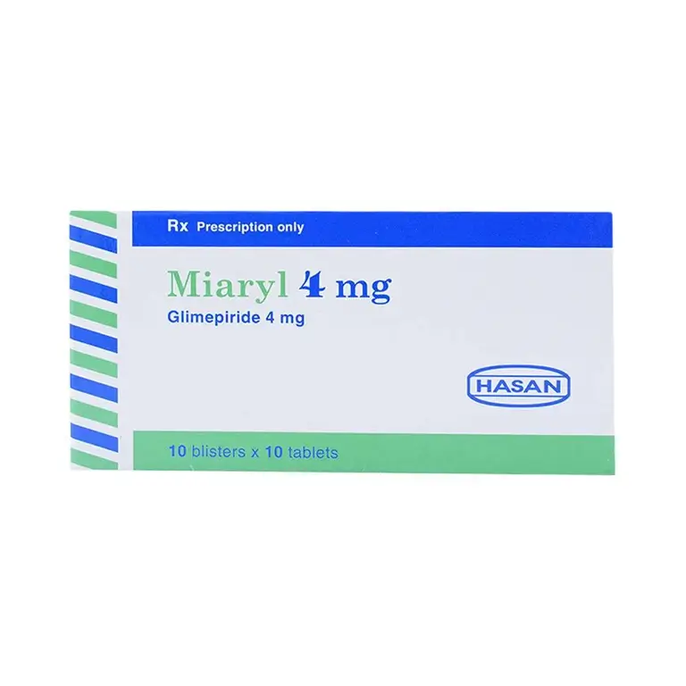 Viên nén Miaryl 4mg Hasan điều trị đái tháo đường típ 2 (10 vỉ x 10 viên)