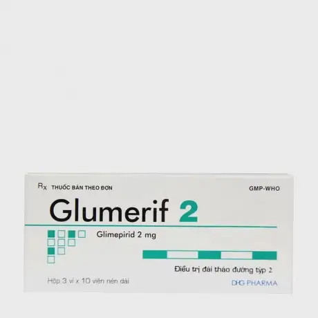 Viên nén Glumerif 2mg điều trị đái tháo đường không phụ thuộc insulin (type 2) (3 vỉ x 10 viên)