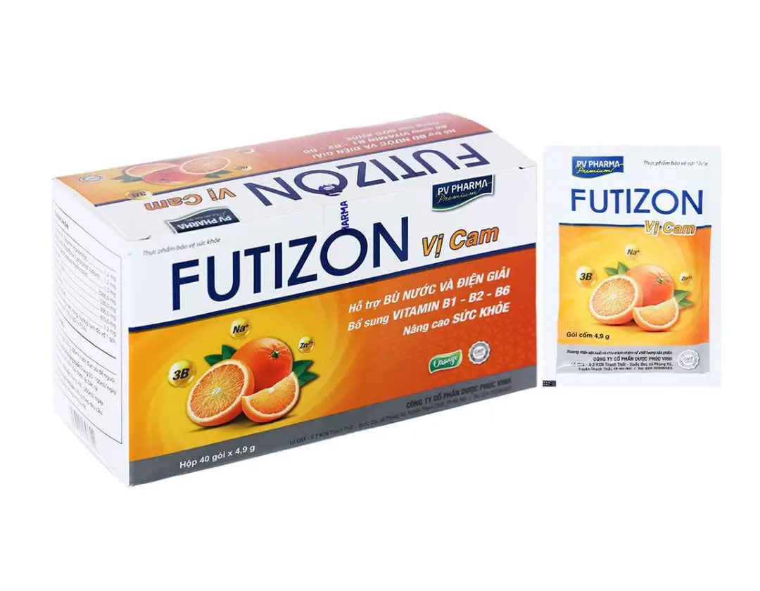 Gói cốm PV Futizon Vị Cam hỗ trợ bù nước, điện giải, vitamin nhóm B (Hộp 40 gói x 4.9g)