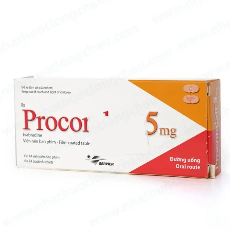 Thuốc Procoralan 5mg Servier điều trị đau thắt ngực ổn định (4 vỉ x 14 viên)