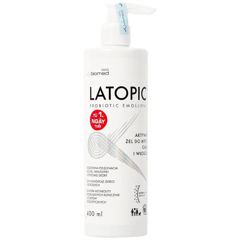 Gel tắm gội Latopic Probiotic Emollient Active dành cho da dị ứng, kích ứng (400ml)