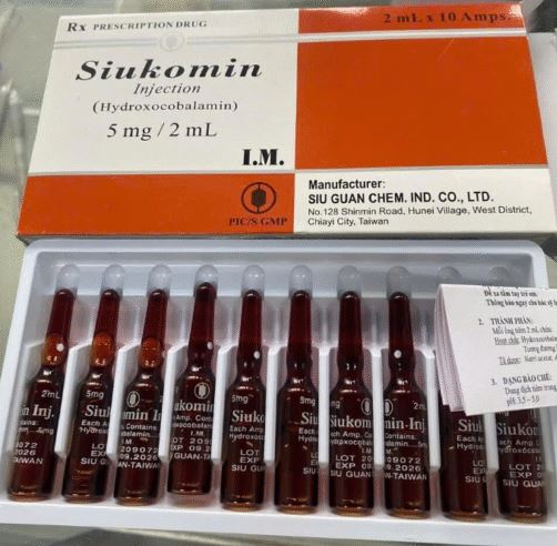 Thuốc tiêm Siukomin Injection (Hydroxocobalamin 5mg/2mL) bổ sung vitamin B12 hỗ trợ điều trị thiếu máu