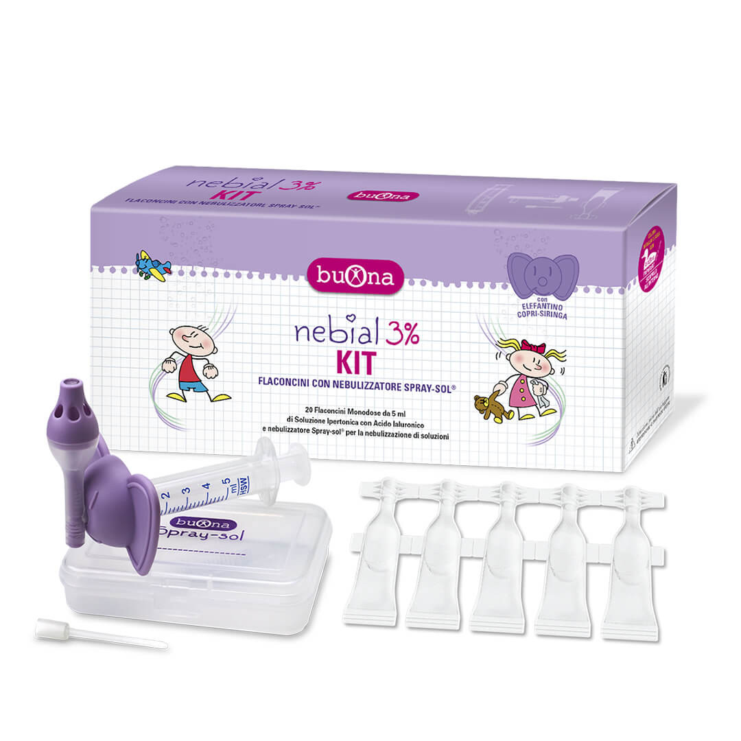 Nebial 3%KIT, bộ thiết bị xịt xông mũi họng, rửa mũi cho trẻ