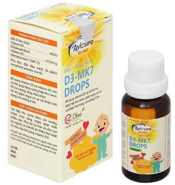 Siro Avisure D3-MK7 hỗ trợ hấp thu canxi 20 ml (từ 0 tháng)