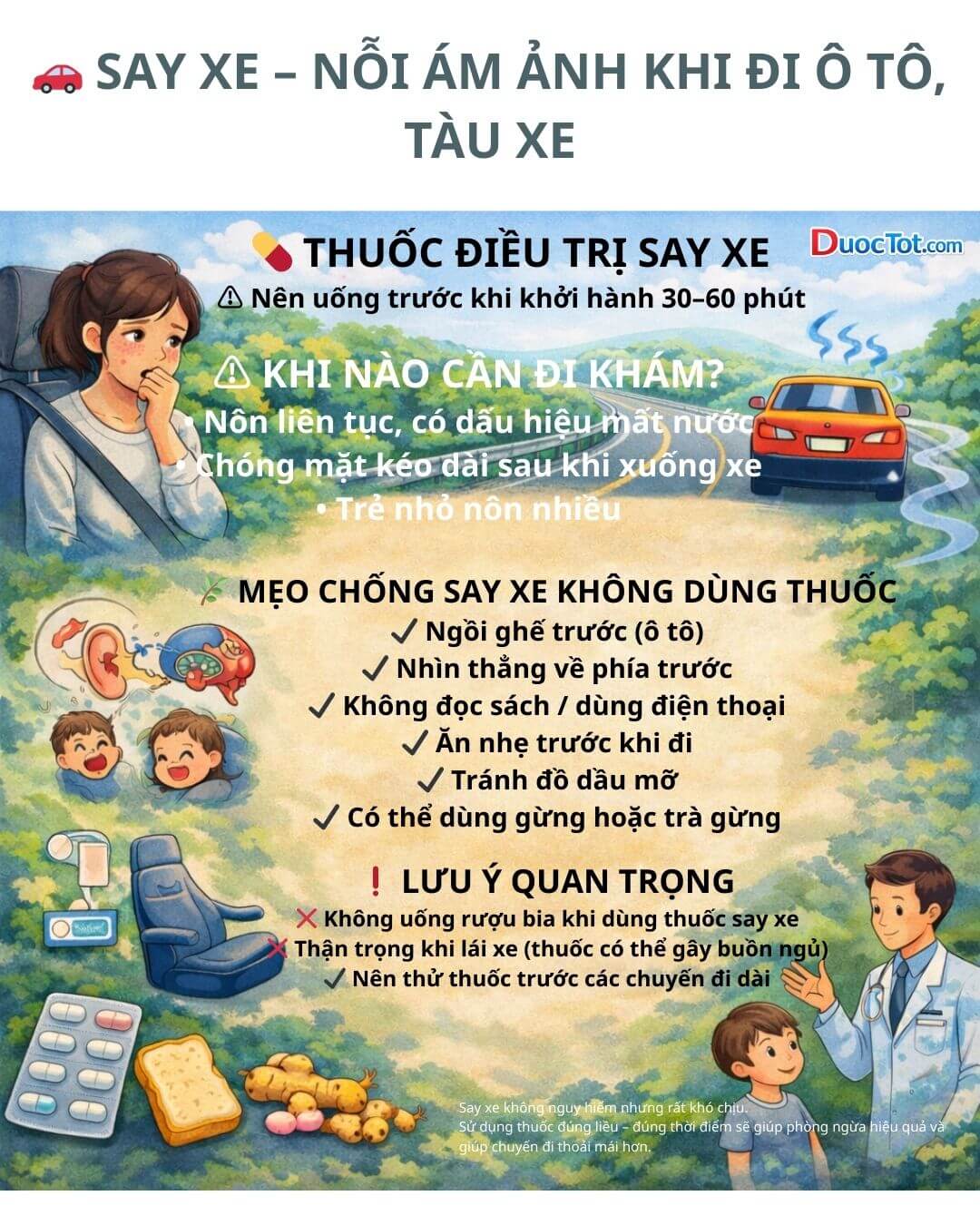 Giảm triệu chứng buồn nôn khi đi xe